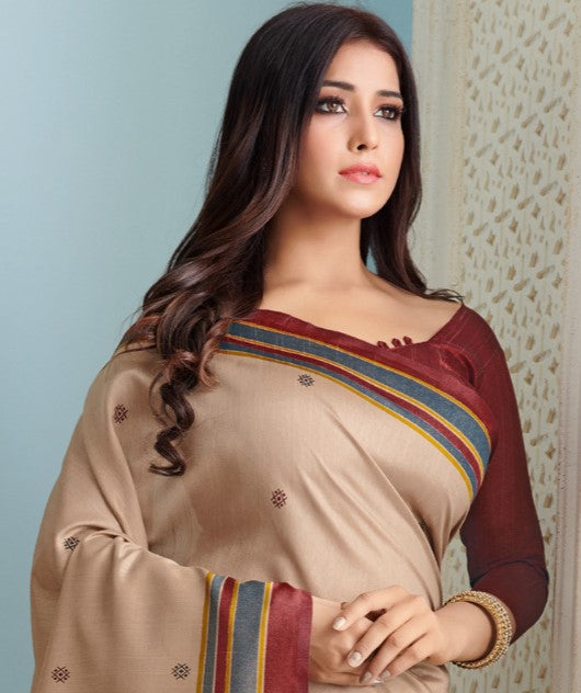 Peanut Brown Printed Bhagalpuri Silk Saree