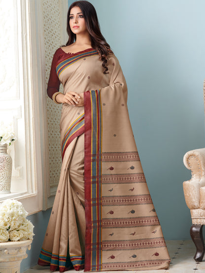 Peanut Brown Printed Bhagalpuri Silk Saree