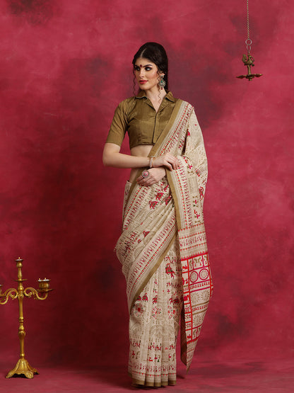 Peanut Brown Bhagalpuri Silk Saree