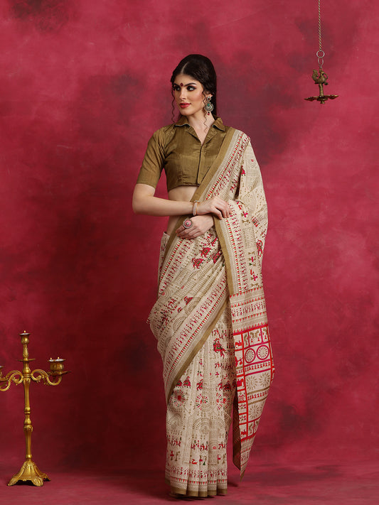 Peanut Brown Bhagalpuri Silk Saree