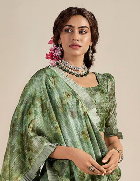 Pickle Green Kota Cotton Saree