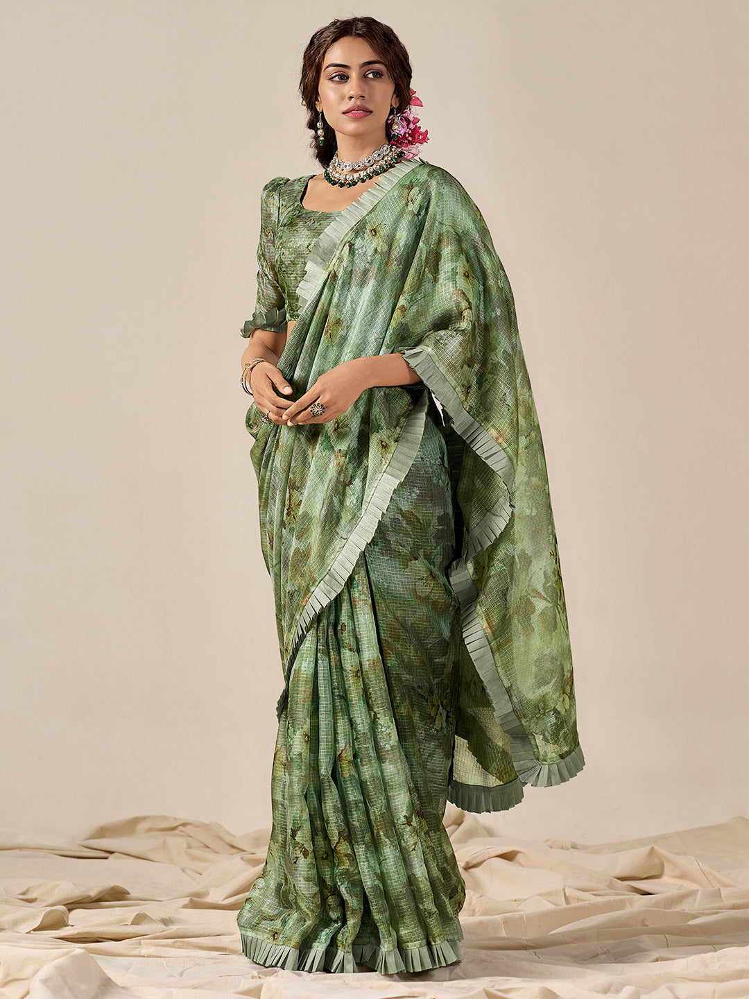 Pickle Green Kota Cotton Saree