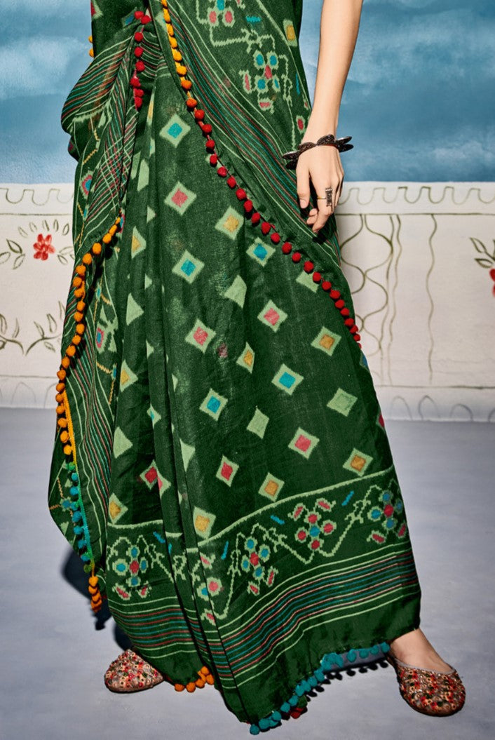 Pine Green Cotton Saree