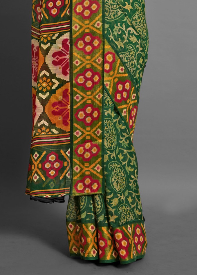 Pine Green Printed Sungudi Cotton Saree