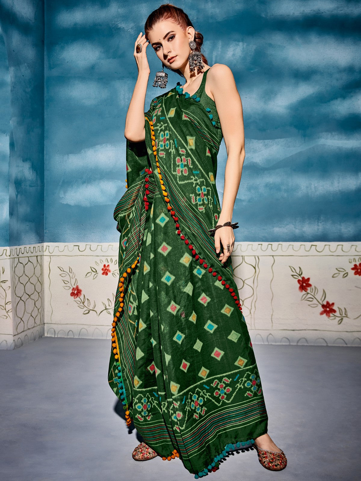 Pine Green Cotton Saree
