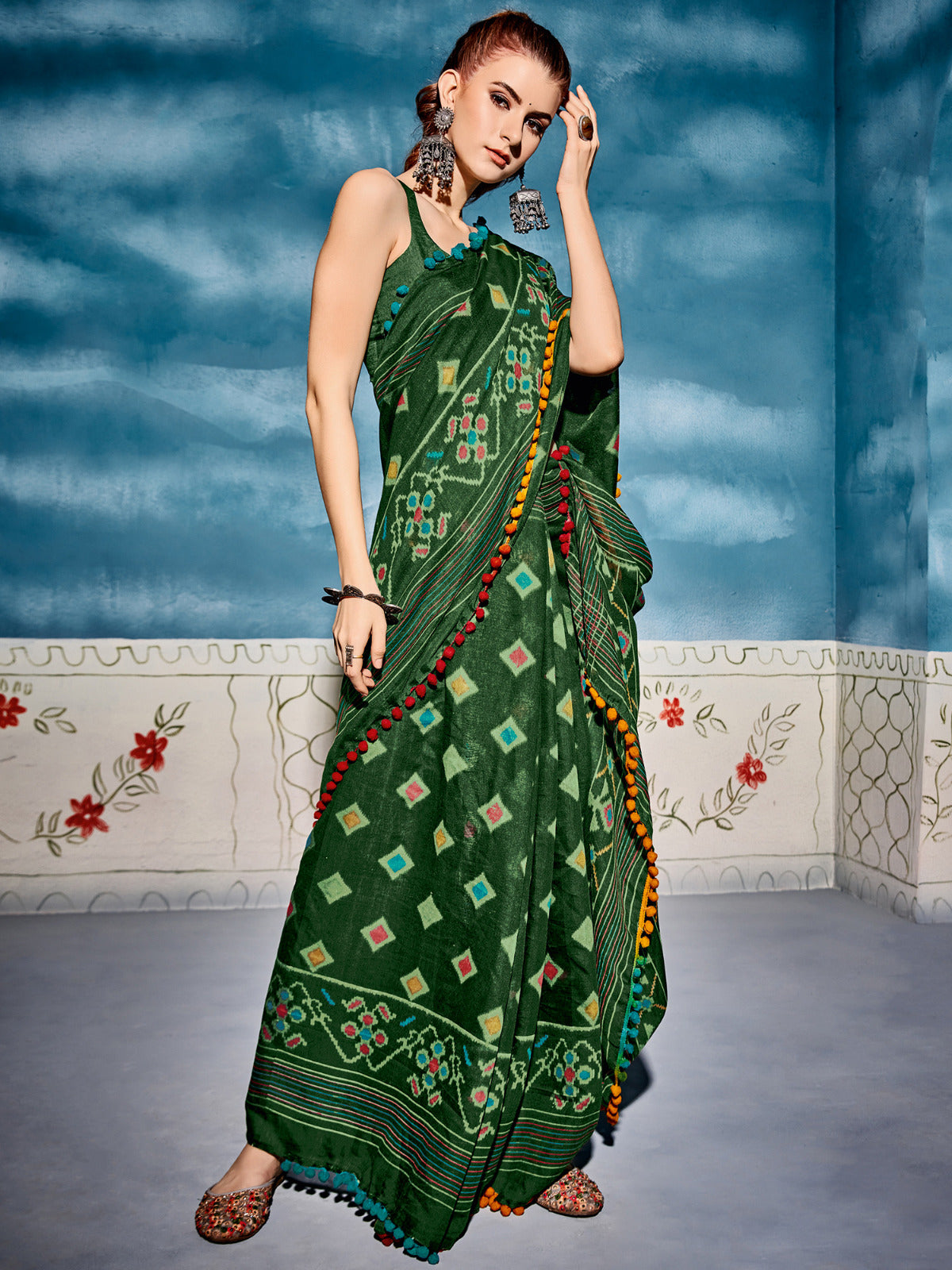 Pine Green Cotton Saree