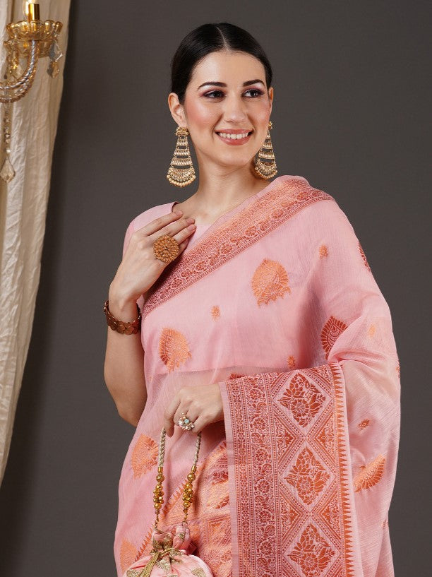 Pink Bagh Woven Banarasi Silk Saree