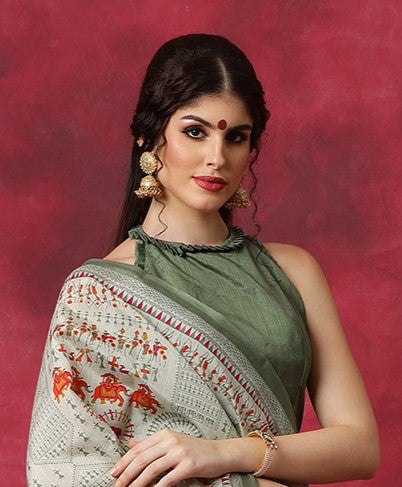 Pista Green Bhagalpuri Silk Saree