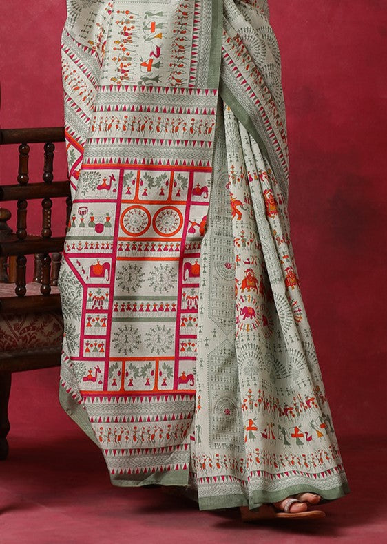 Pista Green Bhagalpuri Silk Saree