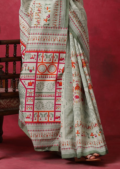 Pista Green Bhagalpuri Silk Saree