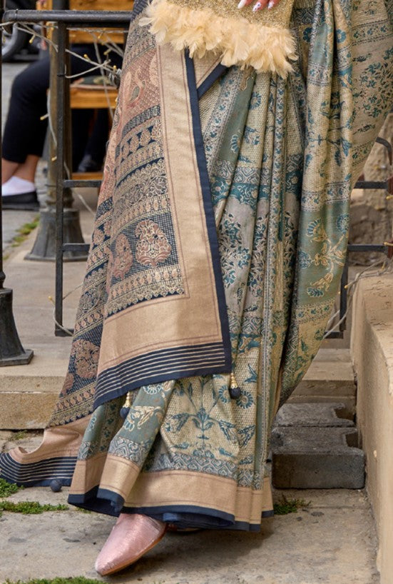 Pista Green Woven Silk Saree