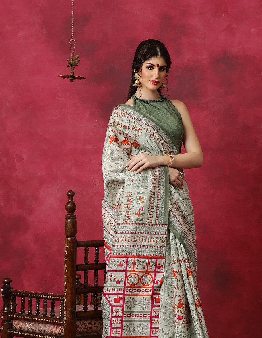 Pista Green Bhagalpuri Silk Saree