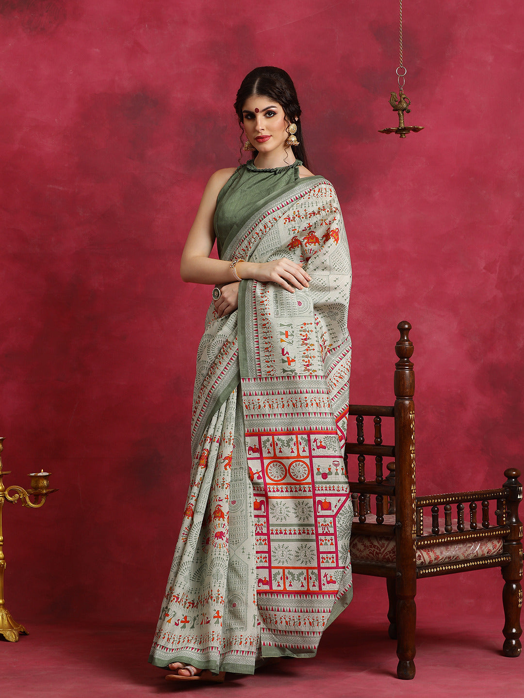 Pista Green Bhagalpuri Silk Saree