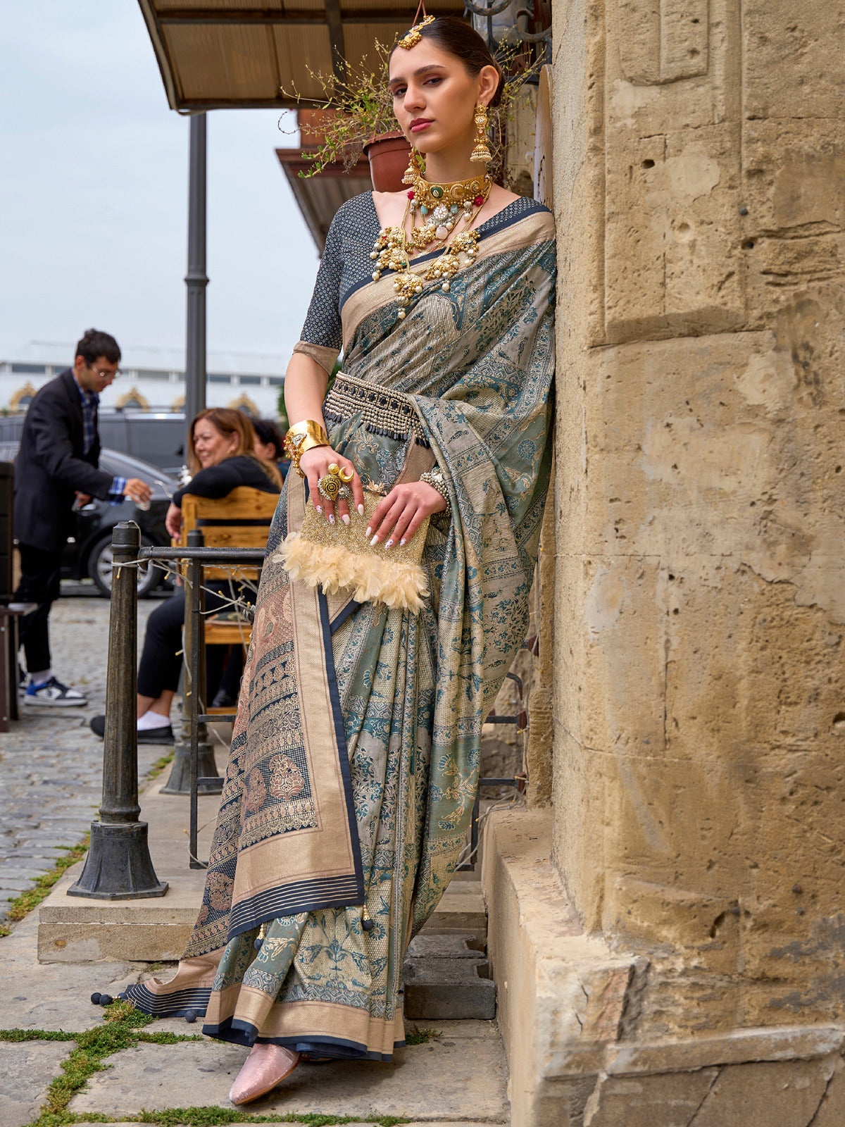 Pista Green Woven Silk Saree