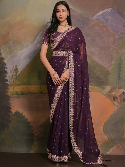 Plum Violet Georgette Saree