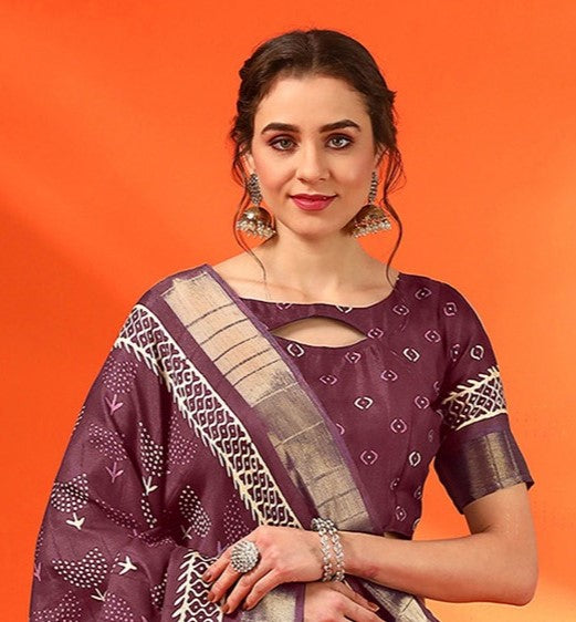 Plum Violet Cotton Silk Saree