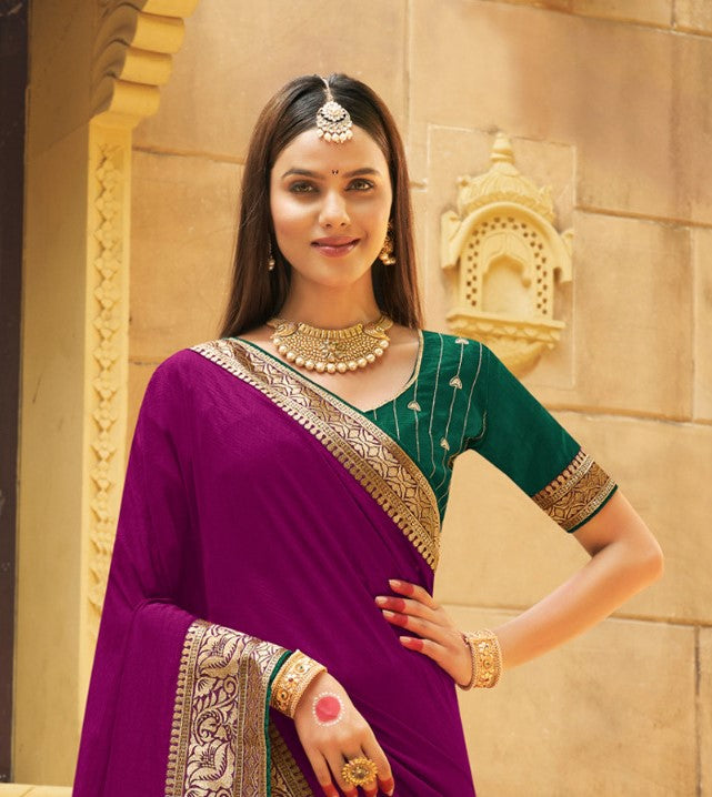 Plum Violet Vichitra Silk Silk Saree