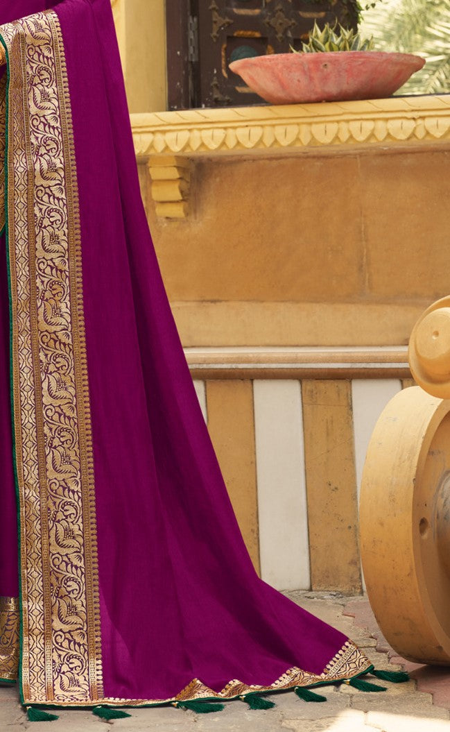 Plum Violet Vichitra Silk Silk Saree