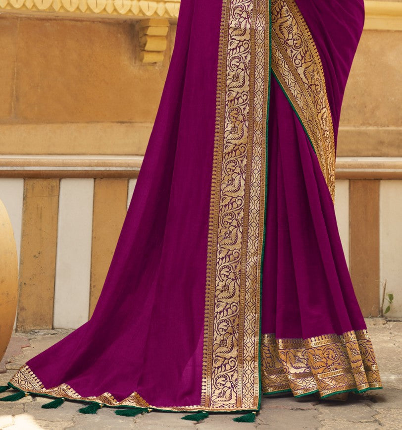 Plum Violet Vichitra Silk Silk Saree