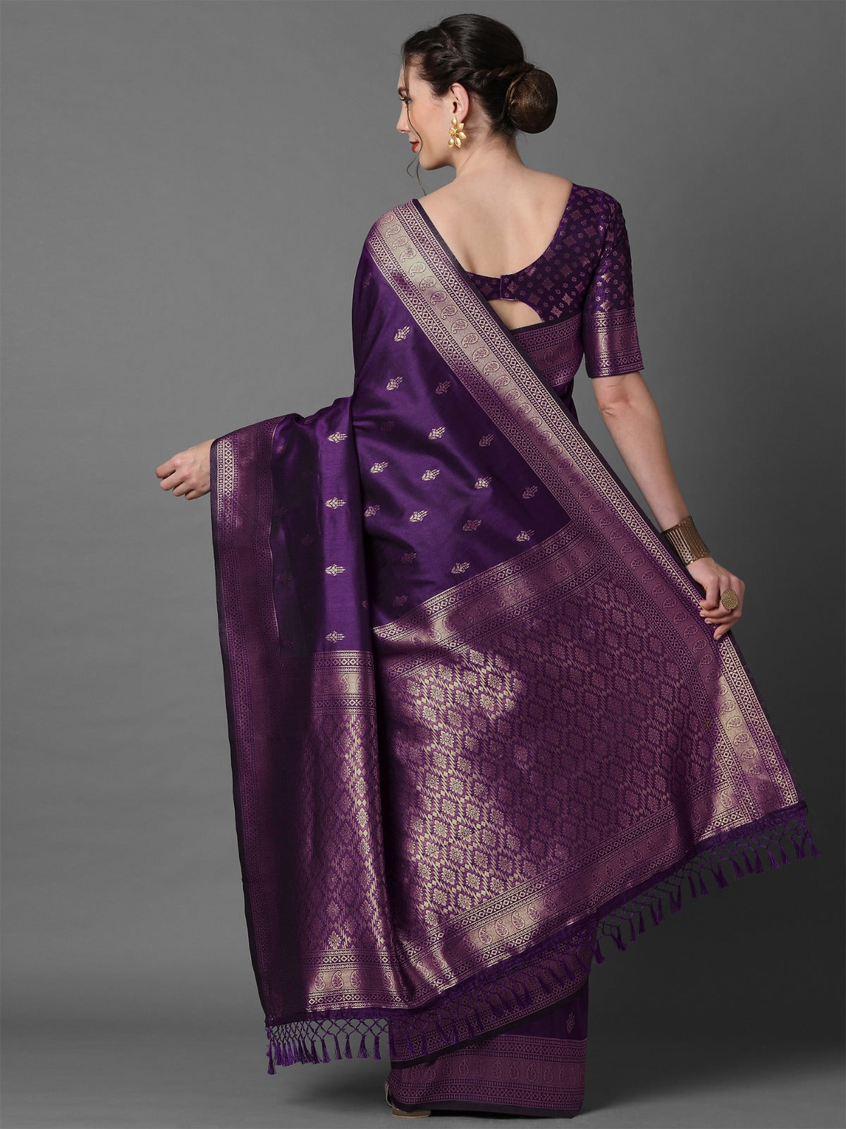 Plum Violet Woven Banarasi Silk Saree