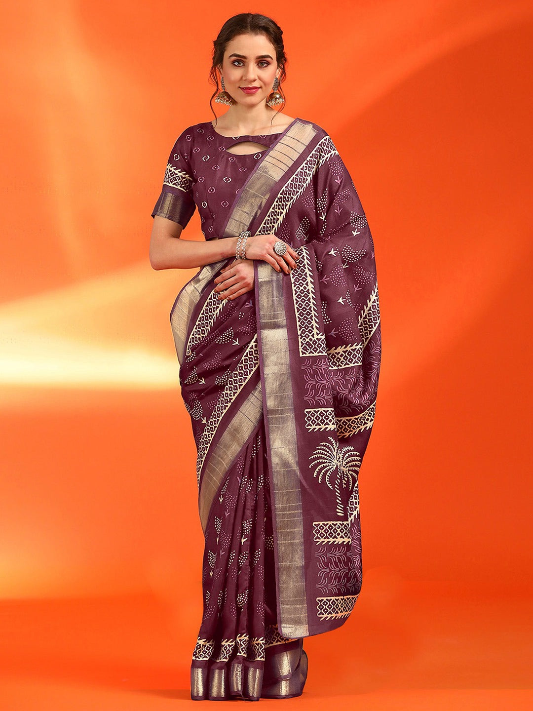 Plum Violet Cotton Silk Saree
