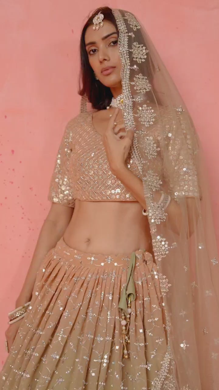 MEHENDI GREEN GEORGETTE WEDDING LEHENGA