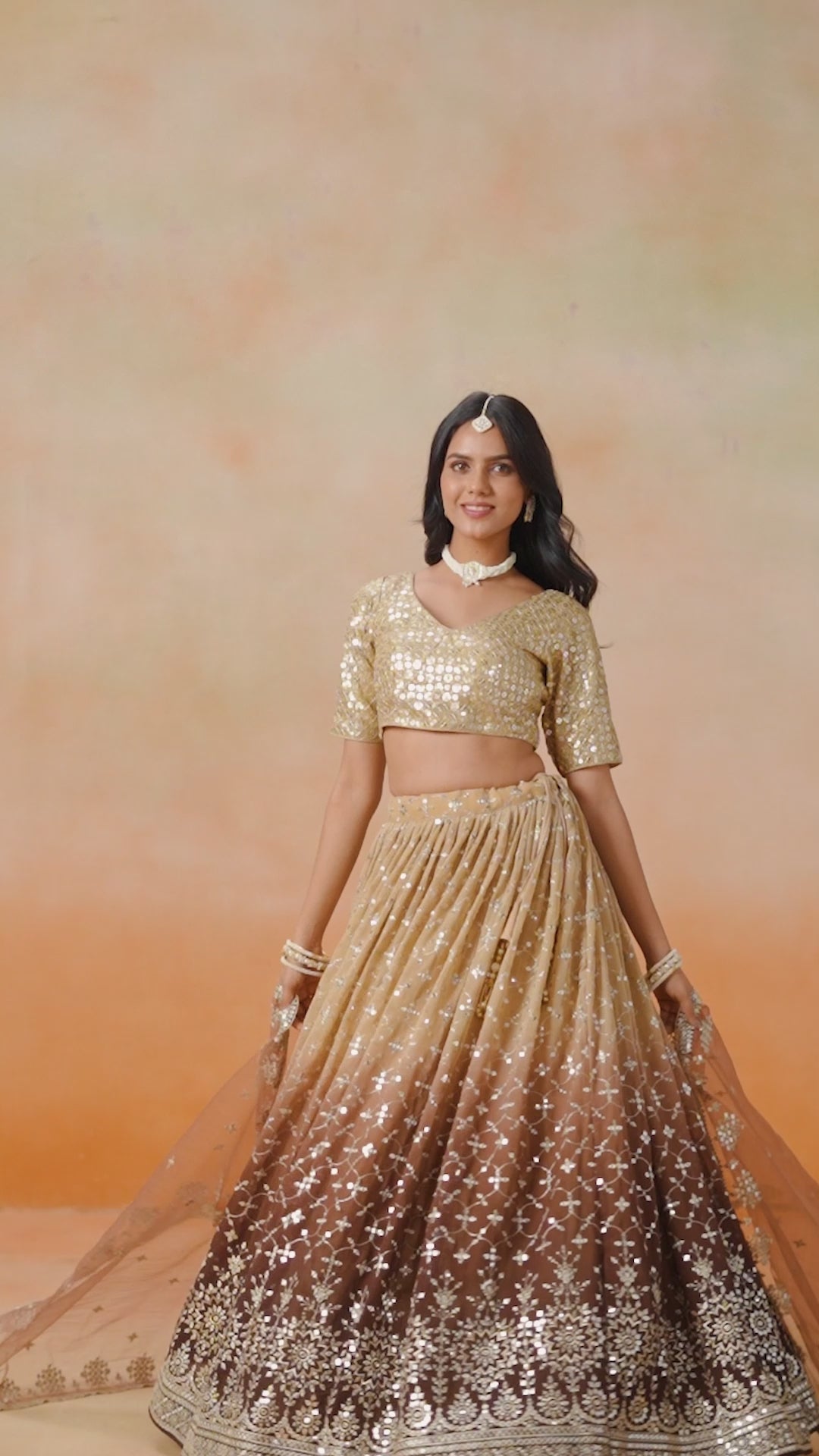 BEIGE BROWN OMBRE WEDDING LEHENGA