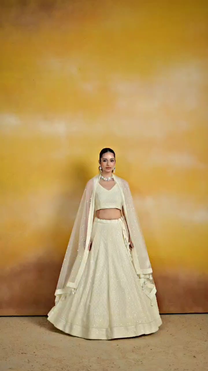 CREAM WHITE GEORGETTE BRIDESMAID LEHENGA CHOLI