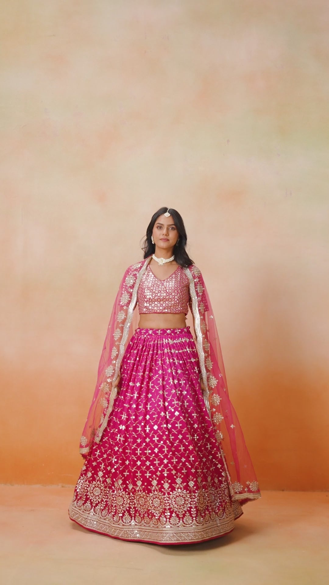RED PINK GEORGETTE WEDDING LEHENGA