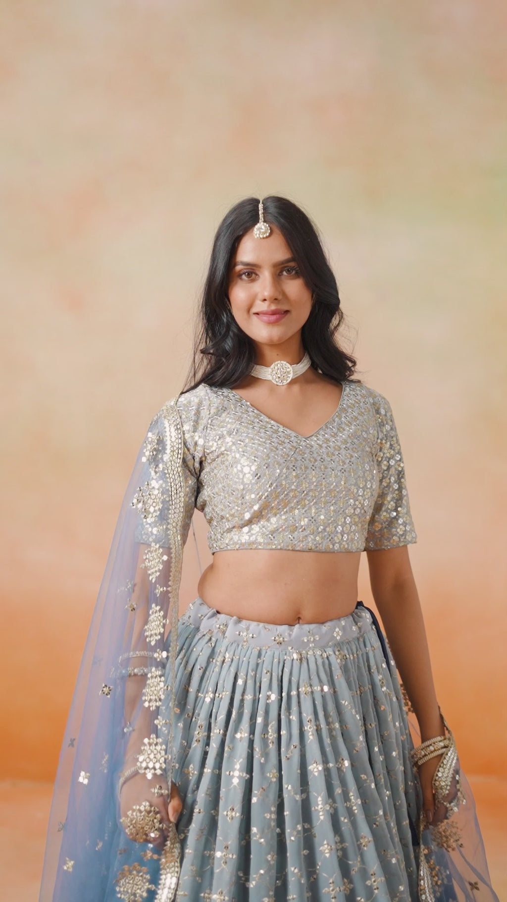 NAVY BLUE GEORGETTE WEDDING LEHENGA