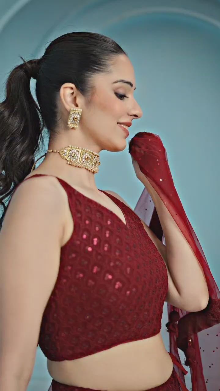 MAROON GEORGETTE BRIDESMAID LEHENGA CHOLI