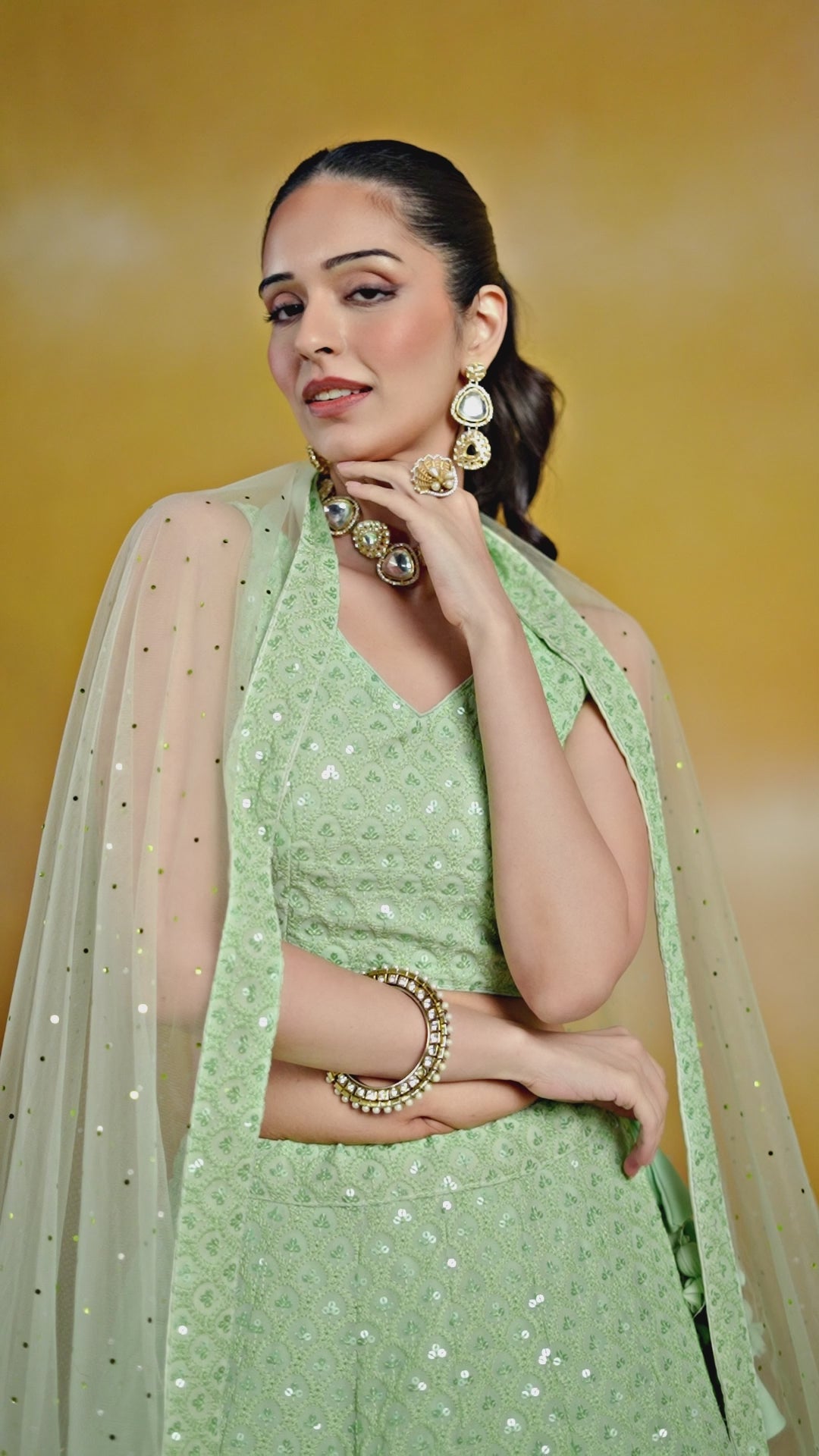 PARROT GREEN GEORGETTE BRIDESMAID LEHENGA CHOLI