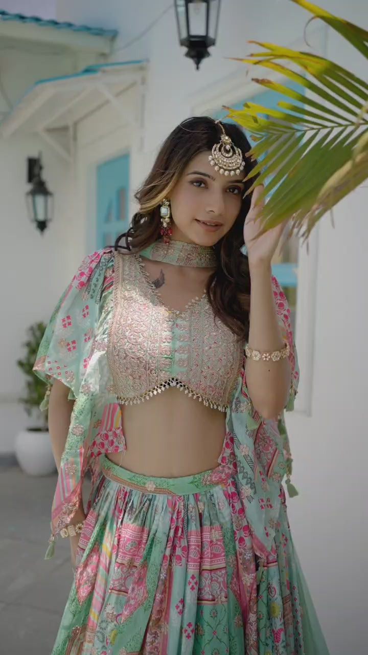 PASTEL GREEN EMBROIDERED LEHENGA CHOLI