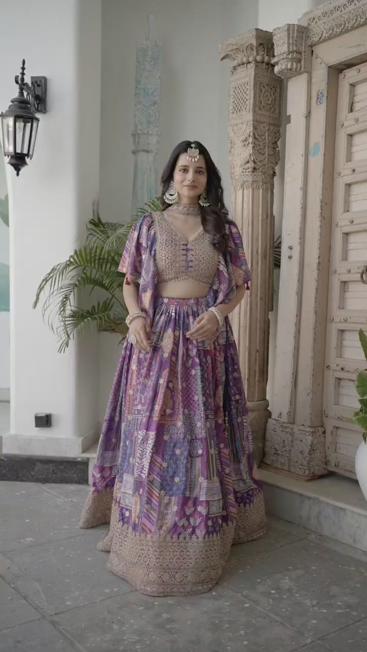 PURPLE EMBROIDERED SILK LEHENGA CHOLI