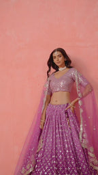 PURPLE GEORGETTE WEDDING LEHENGA