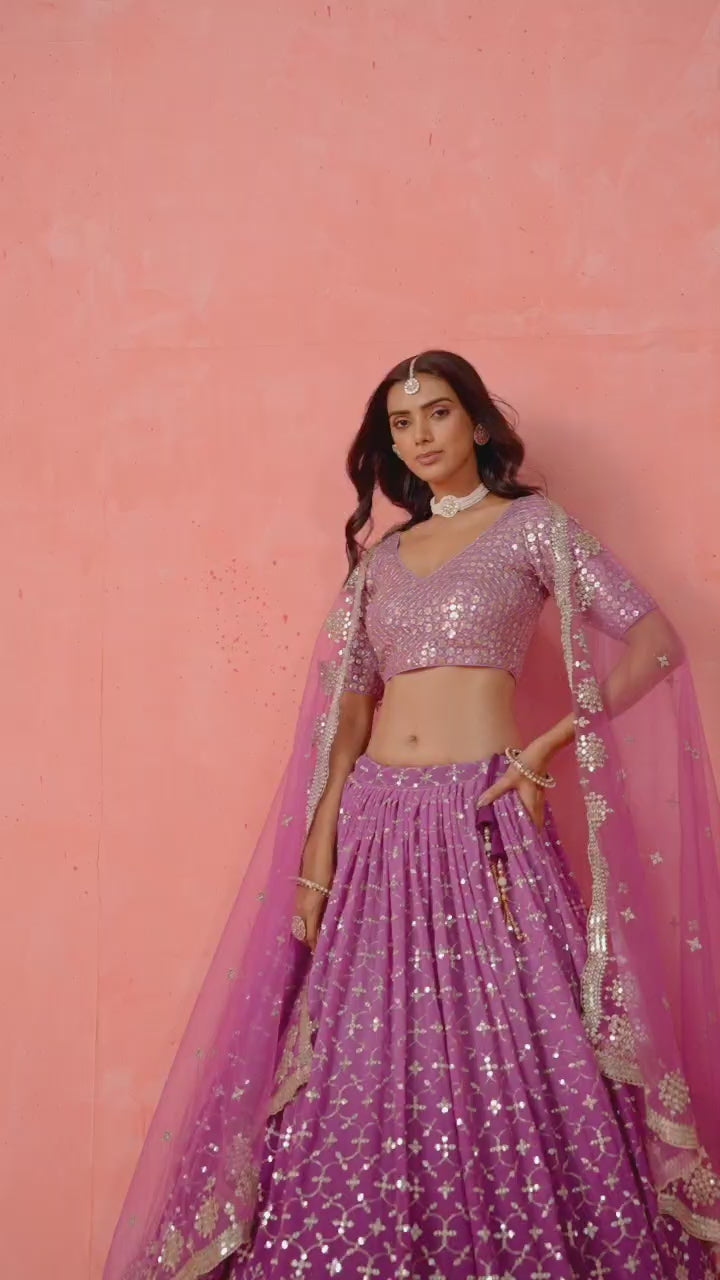 PURPLE GEORGETTE WEDDING LEHENGA