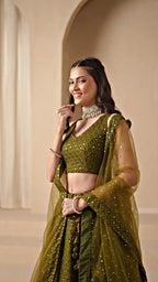 MEHENDI GREEN GEORGETTE BRIDESMAID LEHENGA CHOLI