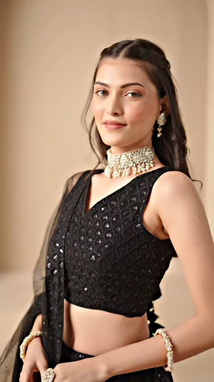CHARCOAL BLACK LEHENGA CHOLI