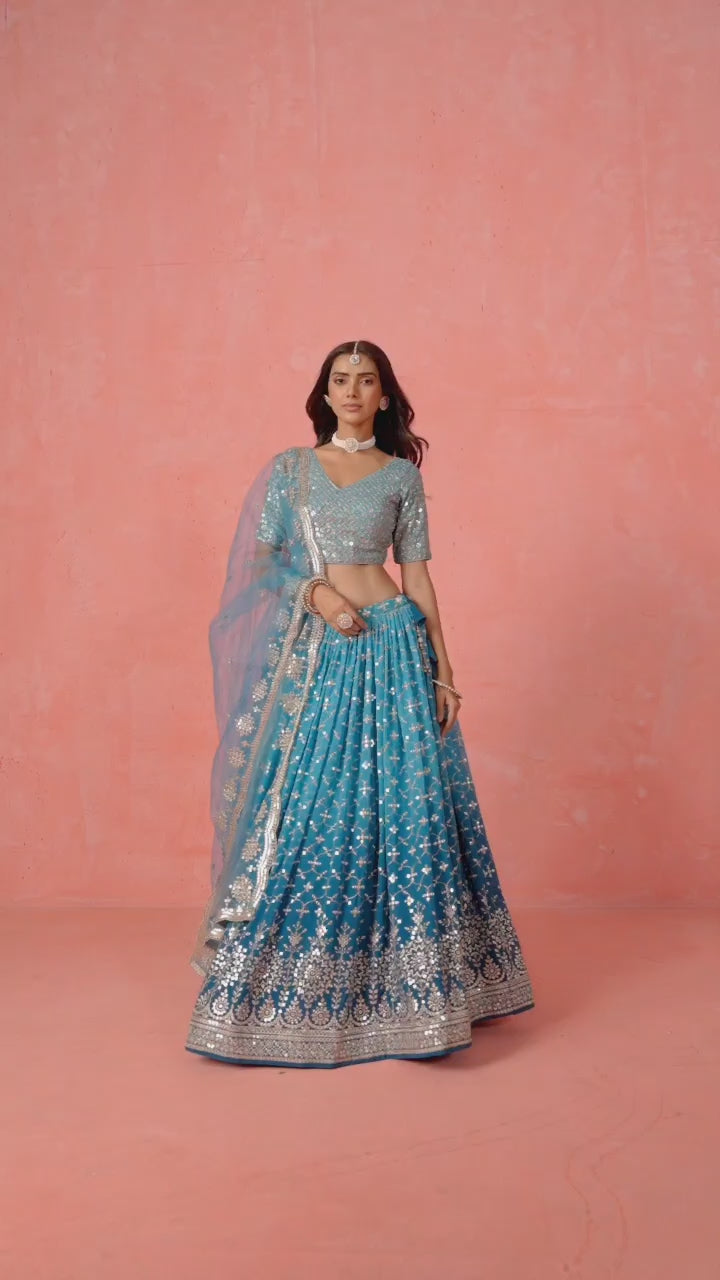 RAMA BLUE GEORGETTE WEDDING LEHENGA