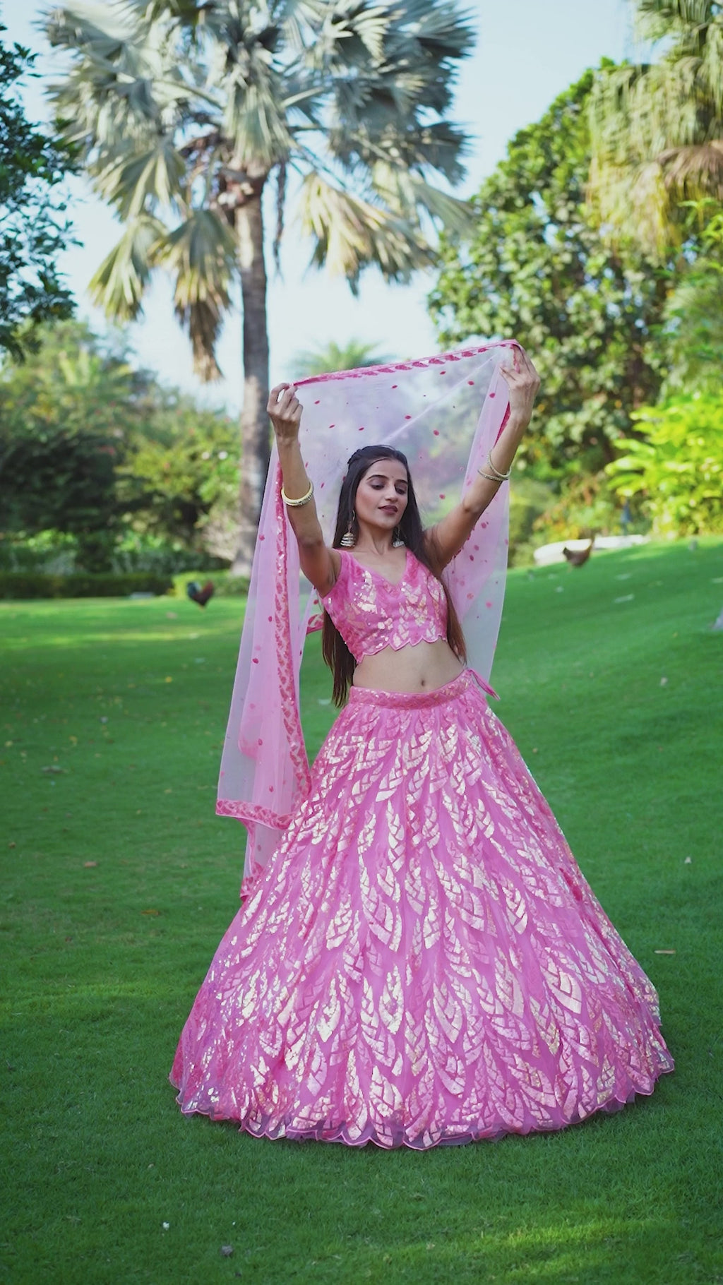 LOTUS PINK HEAVY SEQUINS LEHENGA