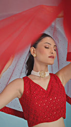 ROSE RED GEORGETTE BRIDESMAID LEHENGA CHOLI