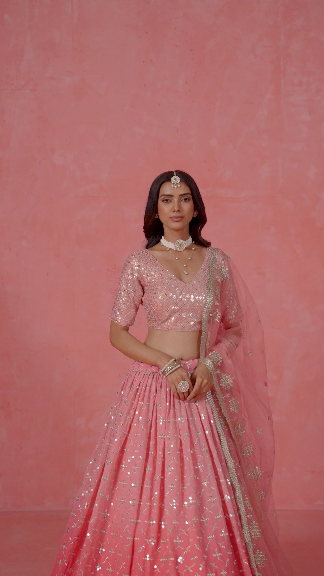PEACH GEORGETTE WEDDING LEHENGA