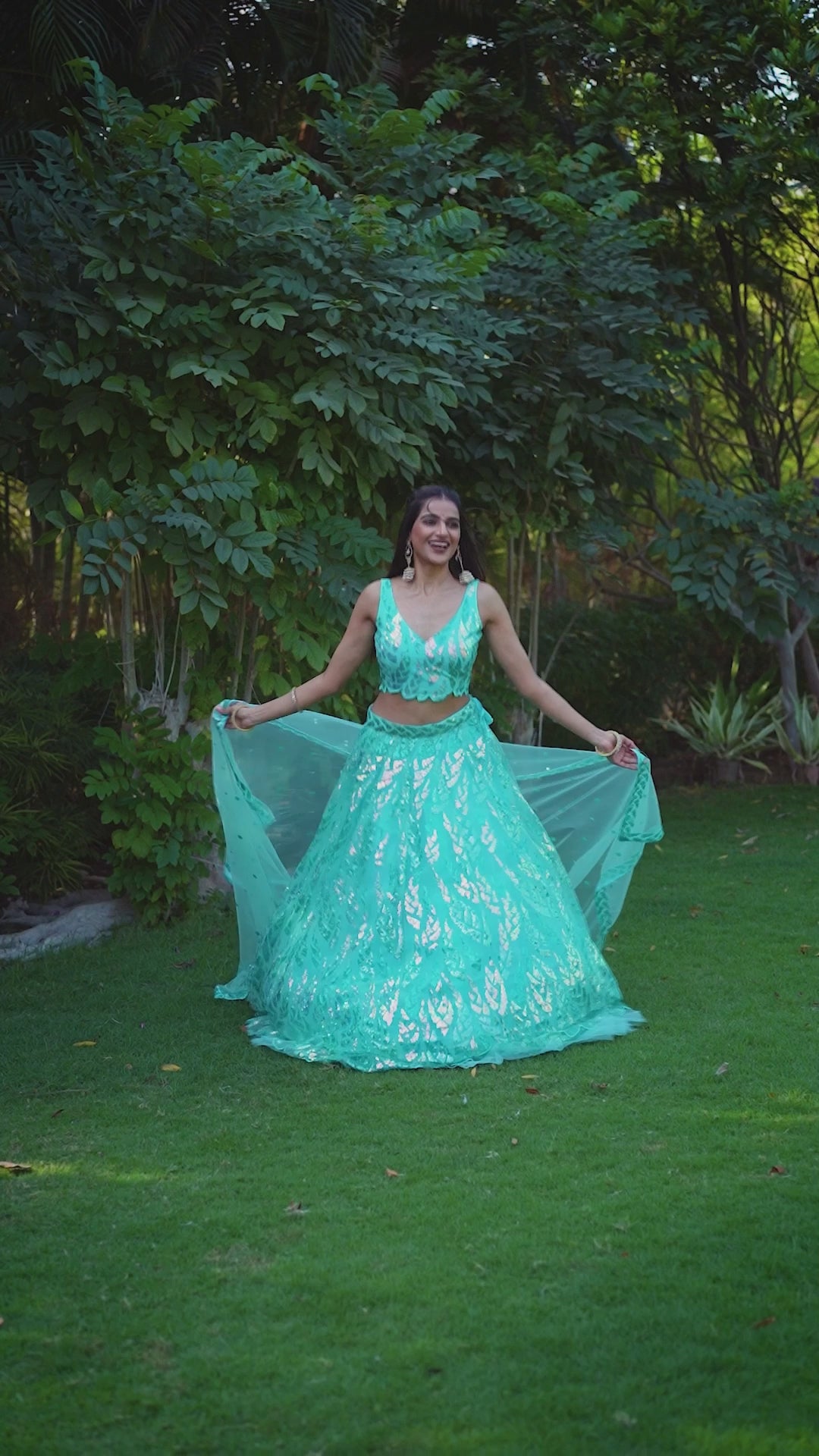 SEA BLUE HEAVY SEQUINS LEHENGA