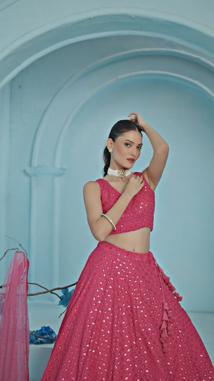 LOTUS PINK GEORGETTE BRIDESMAID LEHENGA CHOLI