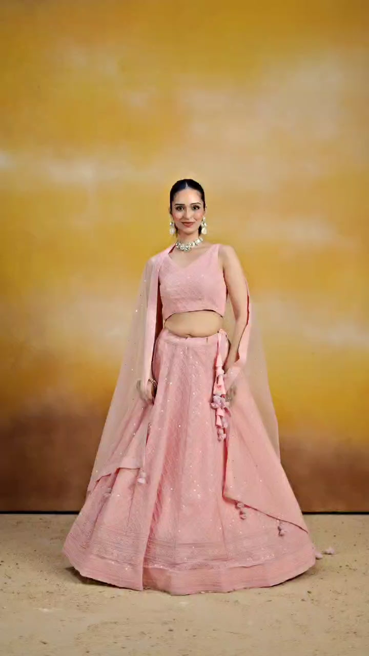 ROSE PINK GEORGETTE BRIDESMAID LEHENGA CHOLI