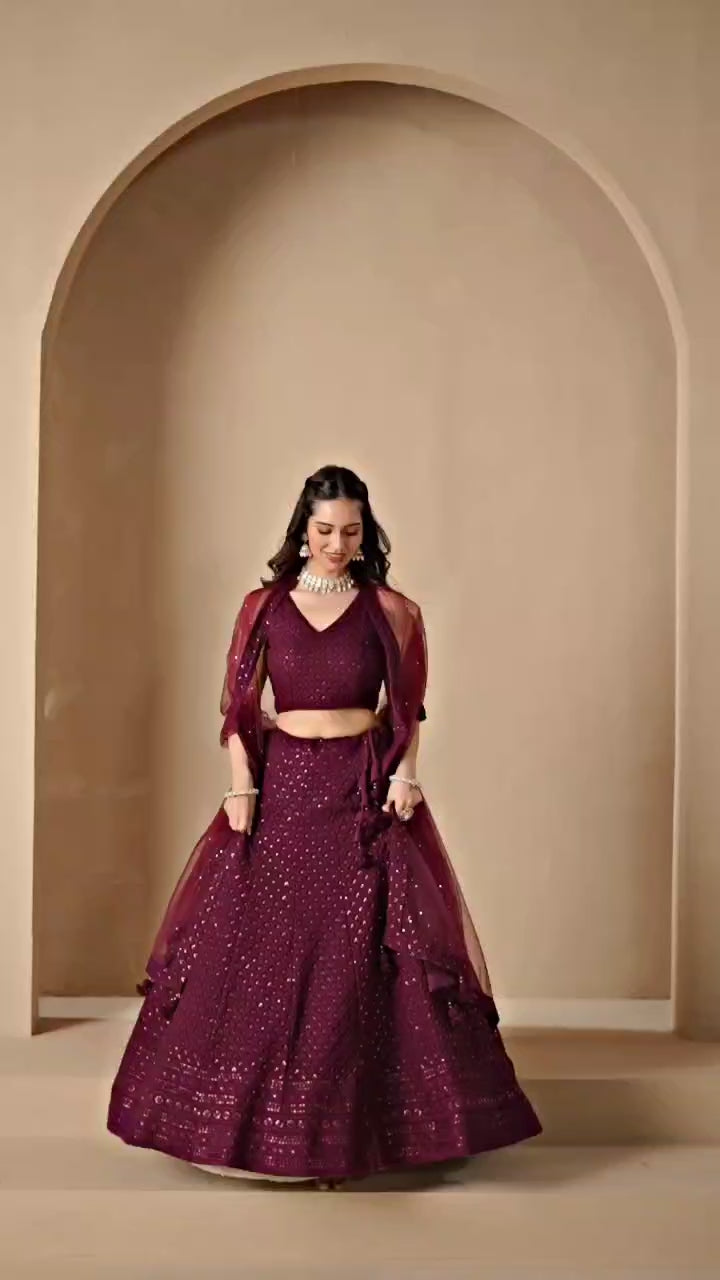 WINE GEORGETTE BRIDESMAID LEHENGA CHOLI