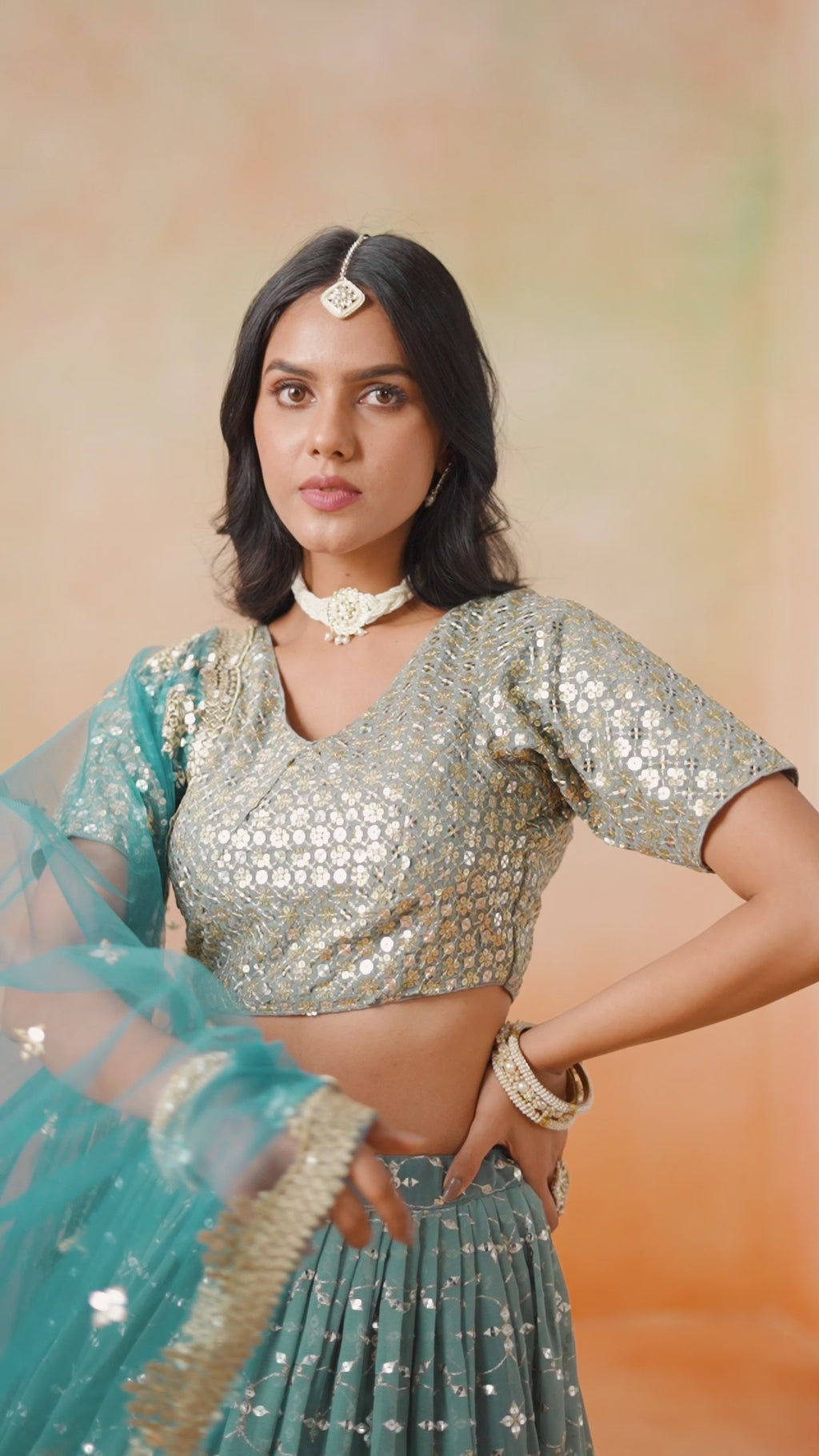 DOVE BLUE OMBRE WEDDING LEHENGA