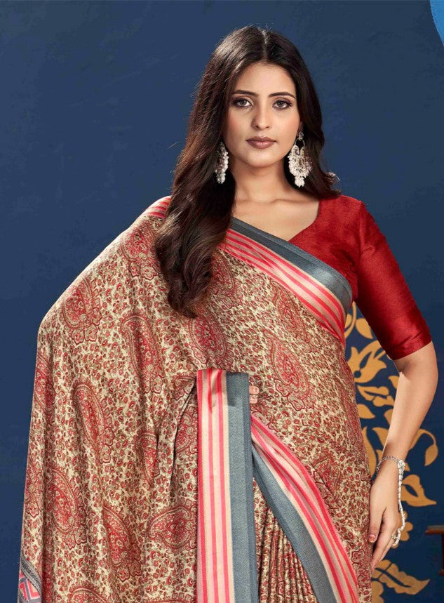 Punch pink Dabu Pashmina Silk Saree