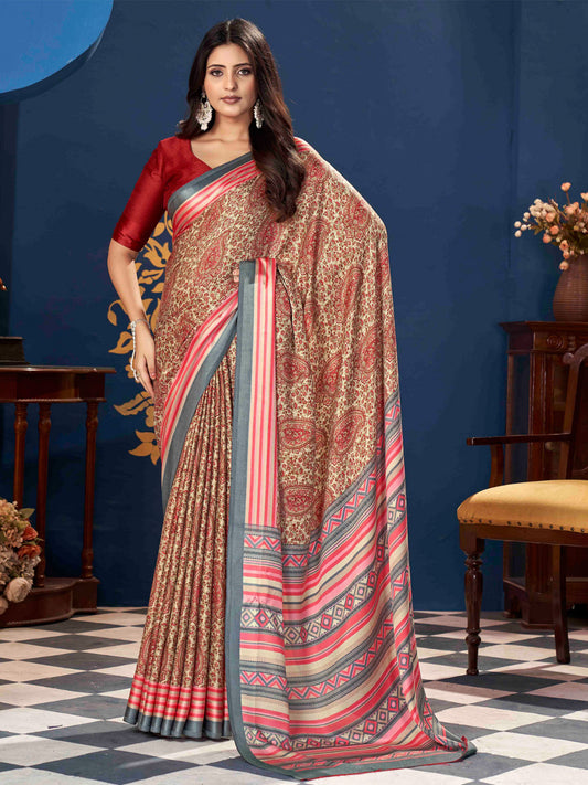 Punch pink Dabu Pashmina Silk Saree