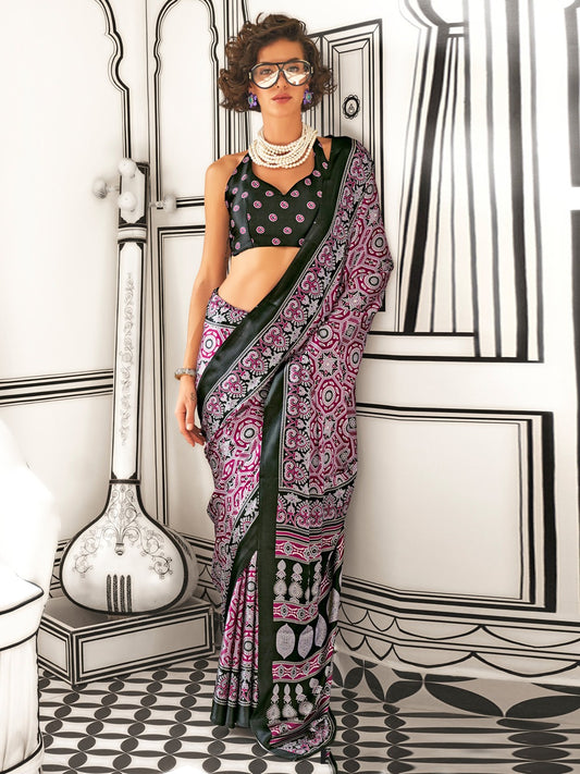Purple Printed Crepe Saree